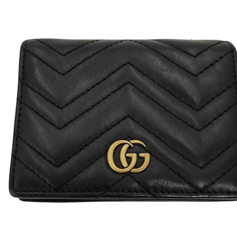 GUCCI Bi-fold Wallet GG Marmont 466492 Black Leather Unisex
